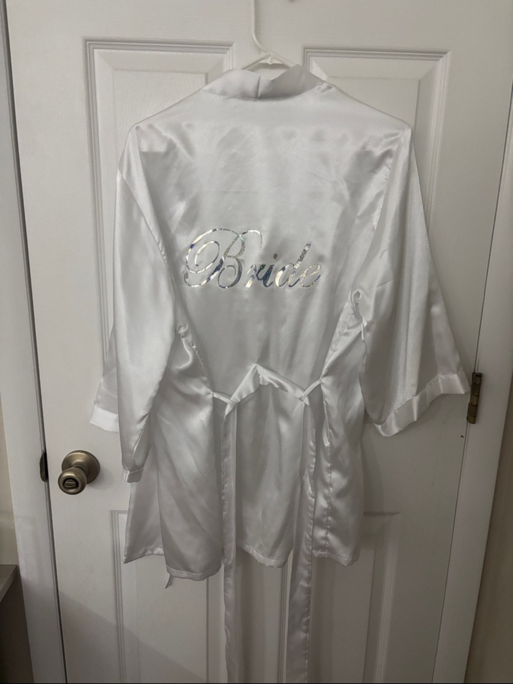 Dreamgirl White Satin Bride Robe with Silver Script